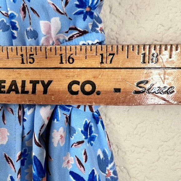 Blue Mixed Floral Print Halter Asymmetric Midi Dress with Pockets Women Size 12 - Picture 9 of 15